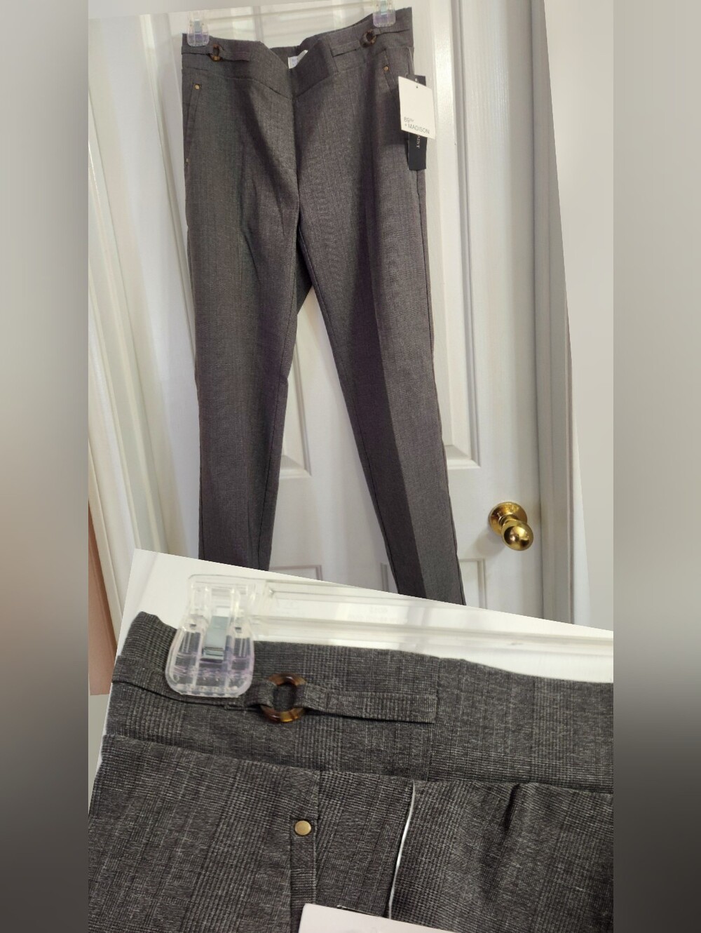 NWT 89th & Madison Gray Dress Pants Trouser Side Tab Buckle Size M